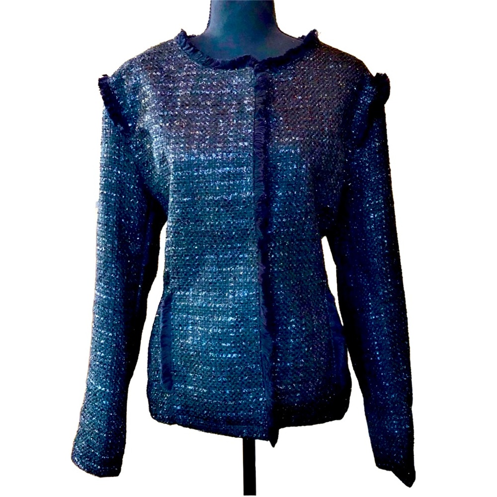 New Attitude Unknown Black Textured Fringed Jacket with Pockets (L)